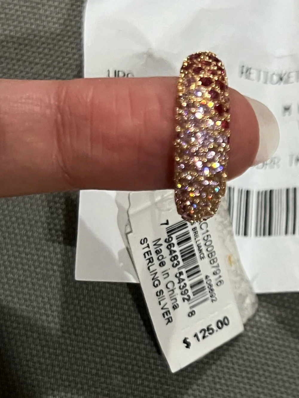 Michael Kors Gold Ring Pendant with Pink and Purple Pavé Stones